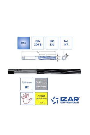 Alésoir à main Izar HSS DIN 206B tolérance H7 de 5.4 à 10.5 mm - Achat Alésoirs
